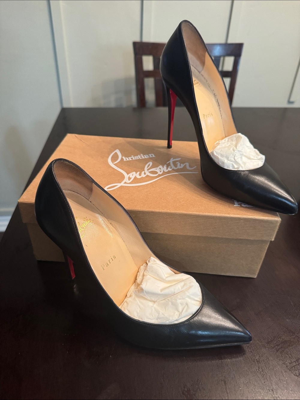 Christian Louboutin Black Leather Stiletto Pumps with Red Soles